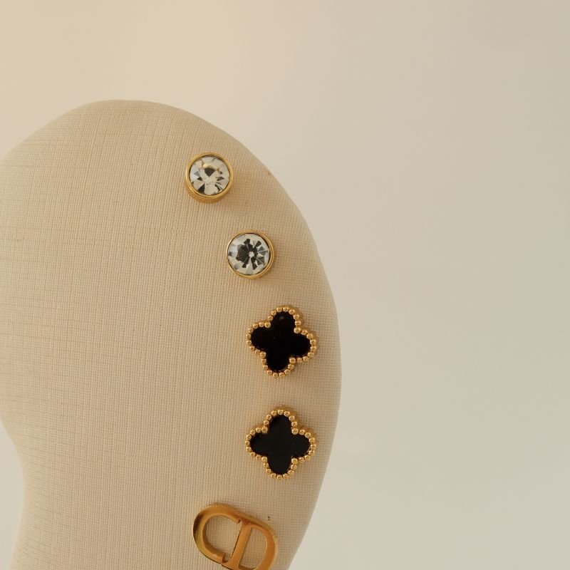 Trio de Brincos Moderno Inspiração Van Cleef em Aço Inox (Linha Premium)