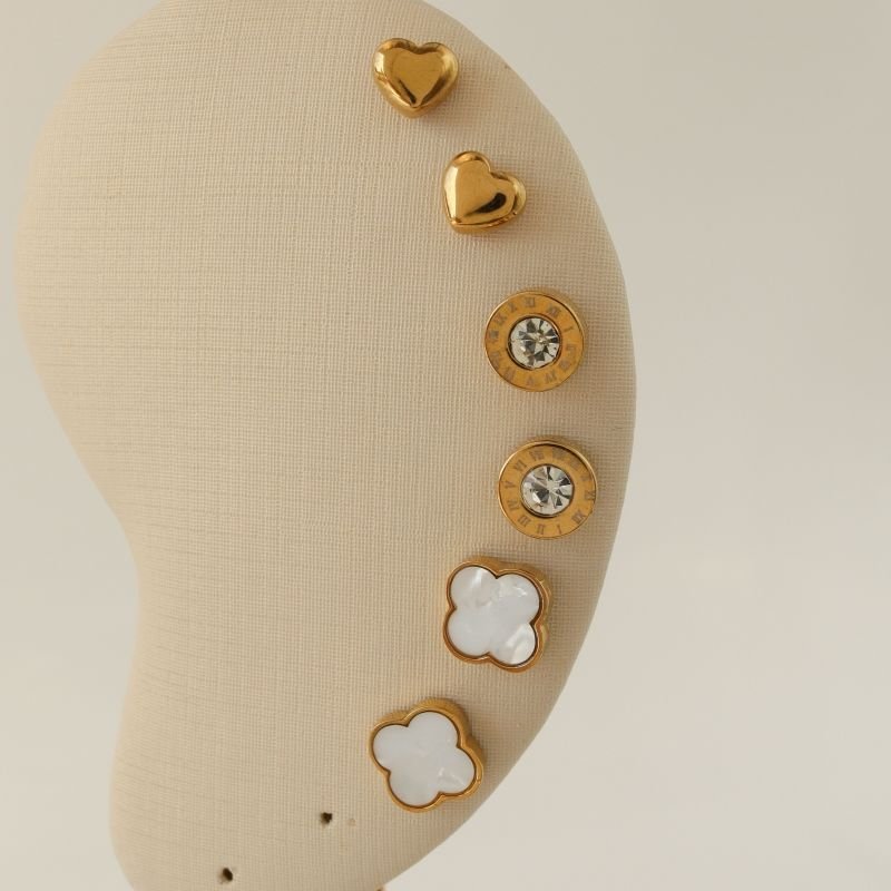 Trio de Brincos Delicado Inspiração Van Cleef em Aço Inox (Linha Premium)