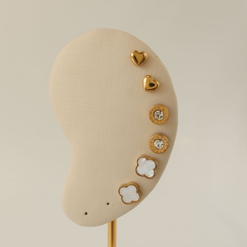 Trio de Brincos Delicado Inspiração Van Cleef em Aço Inox (Linha Premium)