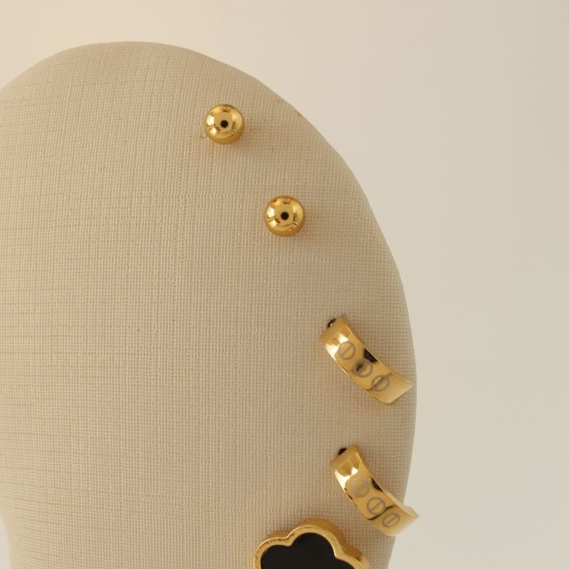 Trio de Brincos Inspiração Van Cleef Trevo Preto em Aço Inox (Linha Premium)